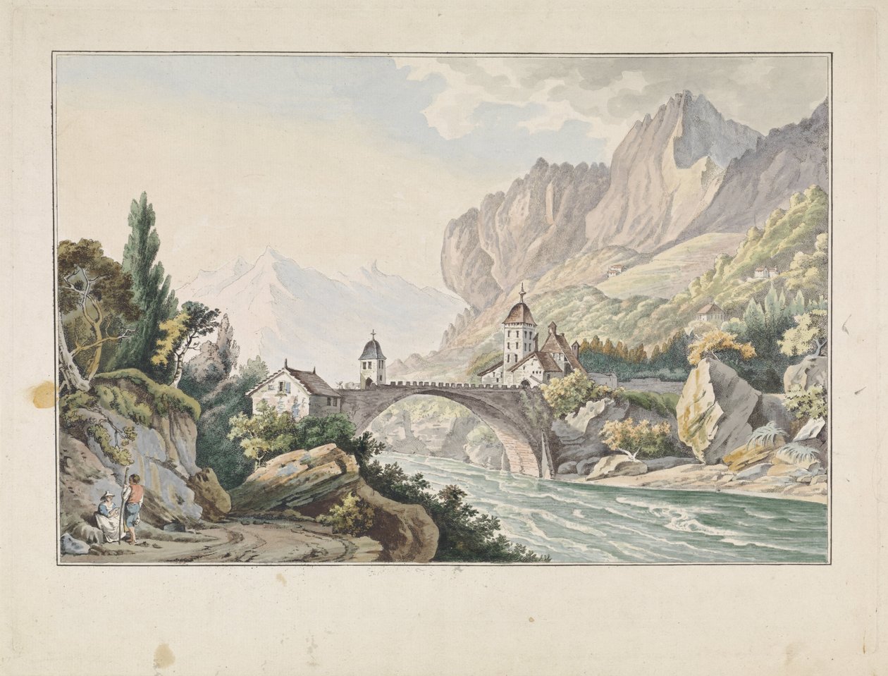 Pohled na most v Saint Maurice ve Švýcarsku od Jan Gerard Waldorp