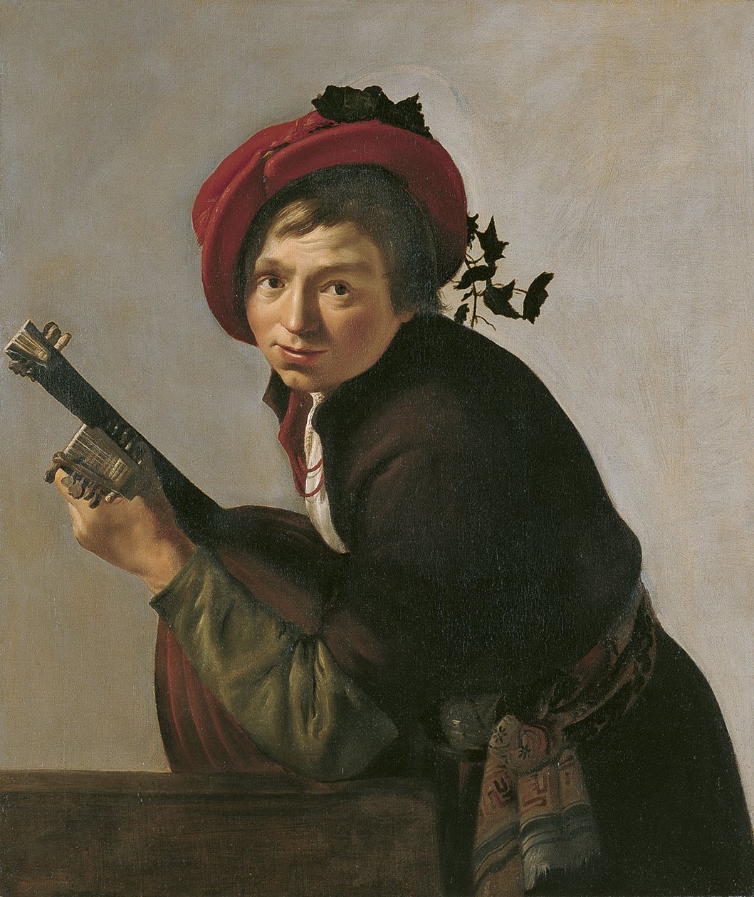 Mladý muž hraje Theorbo od Jan Gerritsz van Bronckhorst