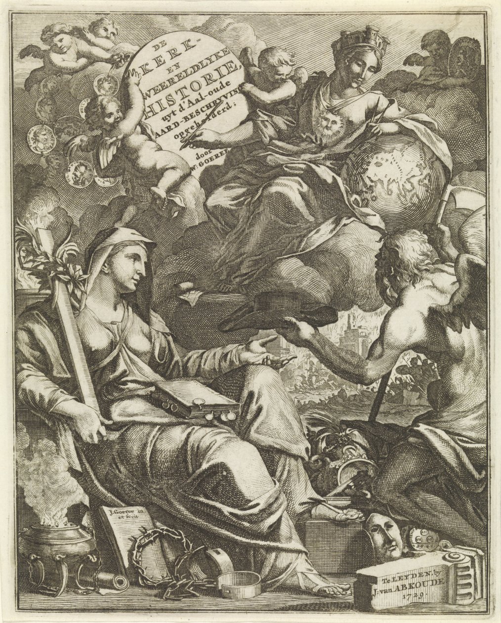 Alegorie církve a světových dějin Titulní strana Willema Goereeho, De kerklyke en Weereldlyke historien. 1729 Církev a světové dějiny uyt d
