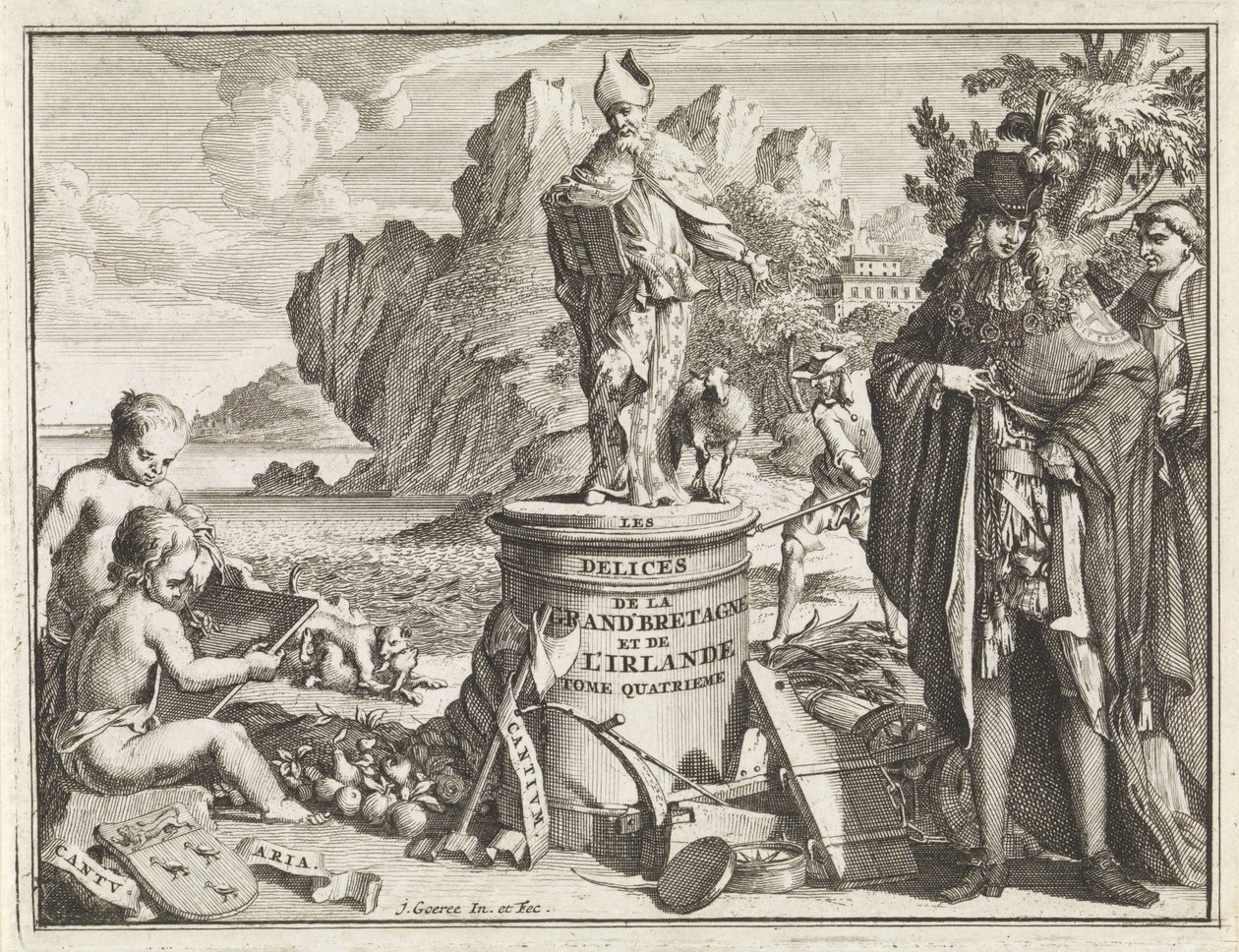 Voetstuk se setkal s heilige Thomasem Becketem Titelpagina voor J. Beeverell, Požitky Velké Británie a Irska, deel 4, 1707 Požitky Velké Británie a Irska (název na předmětu) od Jan Goeree