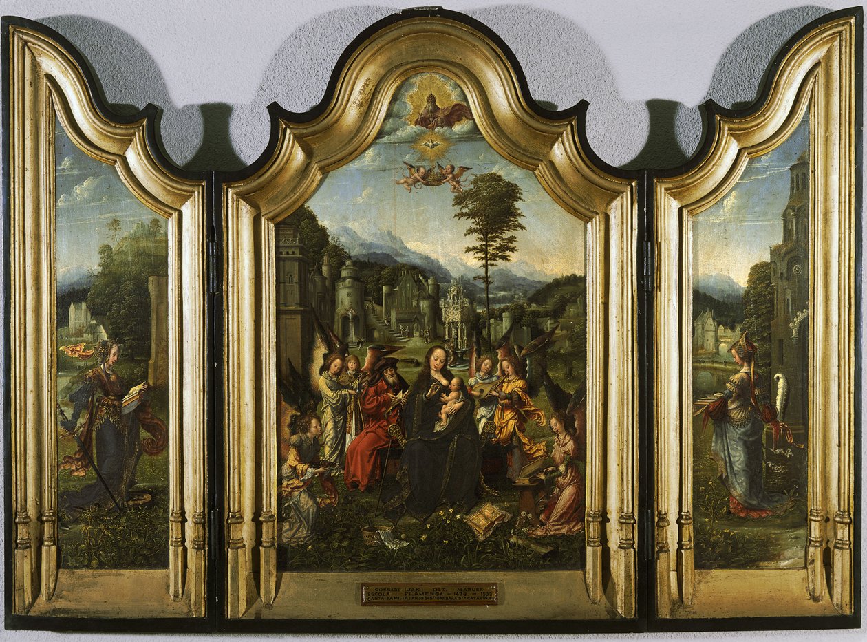 Svatá rodina se svatou Kateřinou a svatou Barborou Triptych, c. 1505 od Jan Gossaert