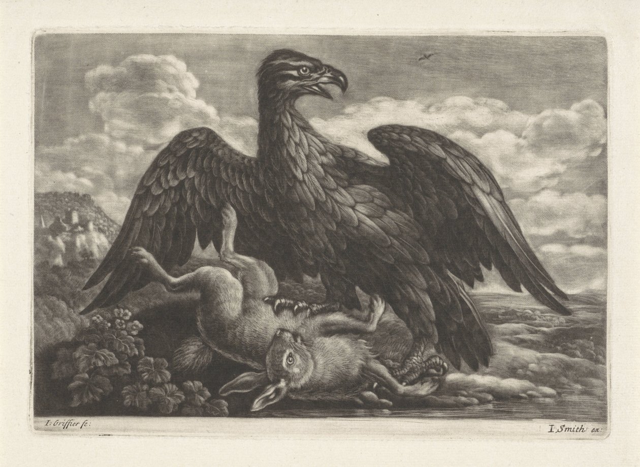 Orel stojí na zajíci od Jan Griffier (I) (attributed to workshop of)