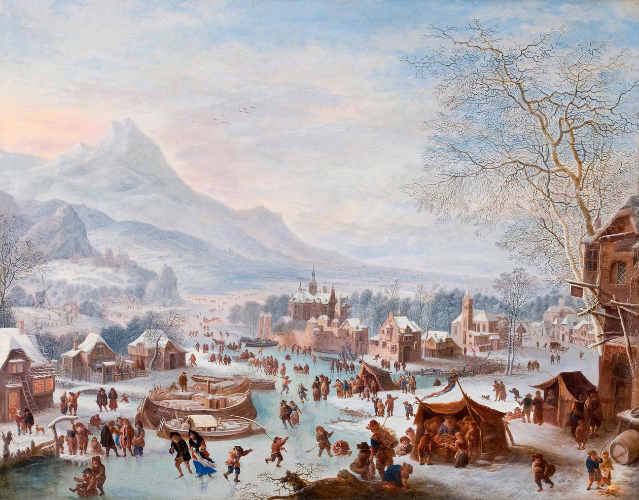"Zimní scéna s bruslaři" (Zimní scéna s bruslaři) Malba Jana Griffiera (asi 1652-1718) - Olej na mědi - Rozměr 43x55 cm Hallwylska Museet, Stockholm od Jan Griffier