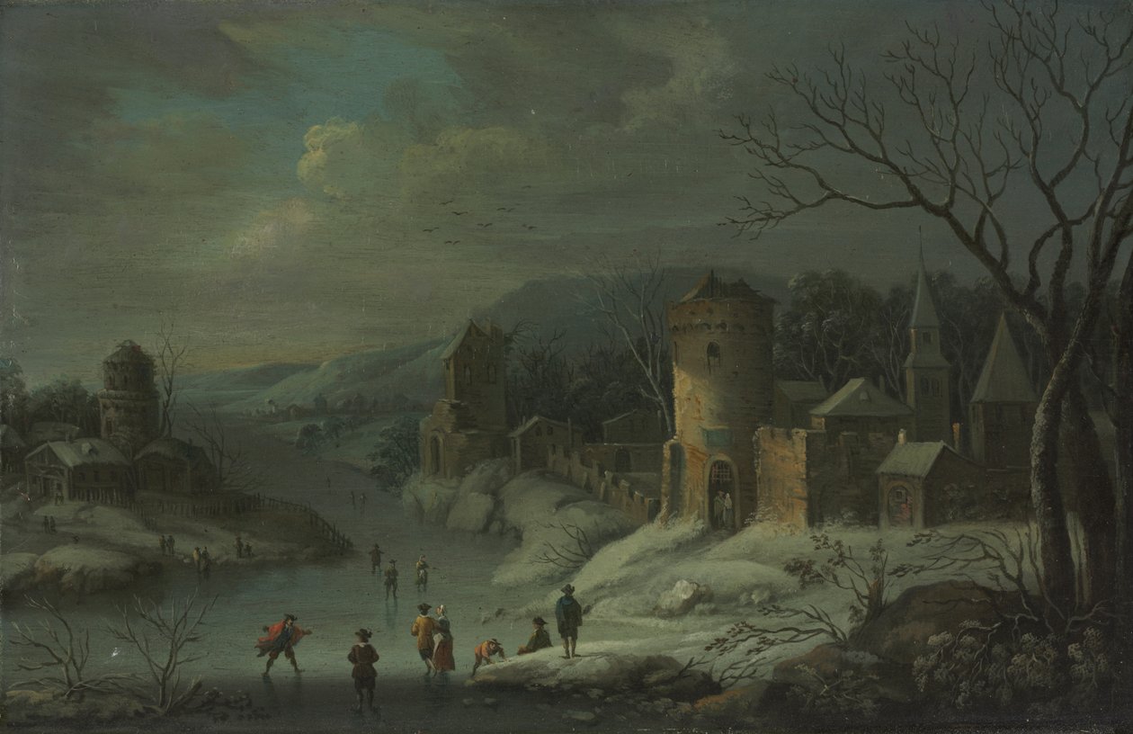 Zimní krajina, asi 1680-1718 (olej na mědi, na dřevě) od Jan Griffier