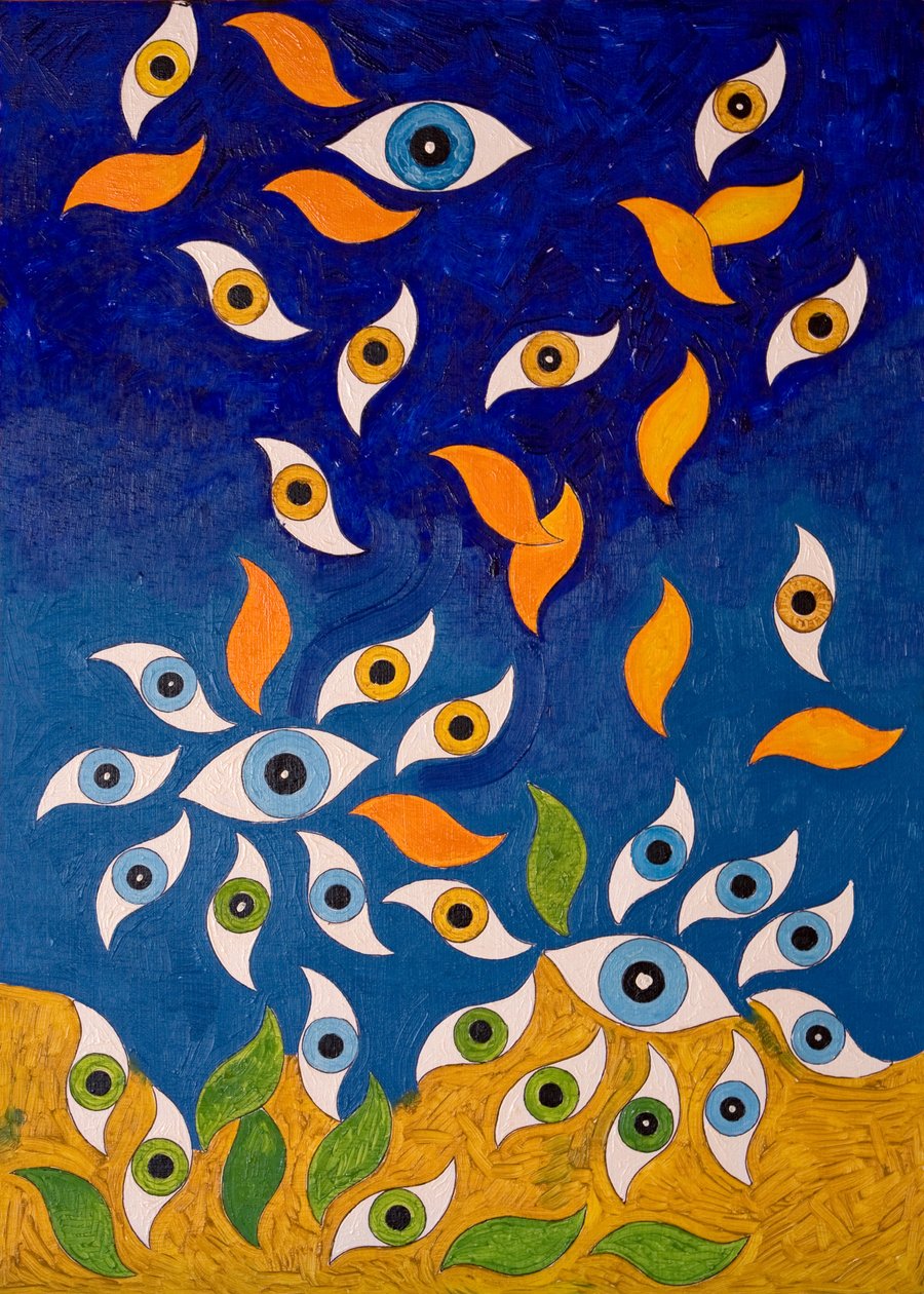 A Shower of Eyes, 2006 (olej na dřevě) od Jan Groneberg
