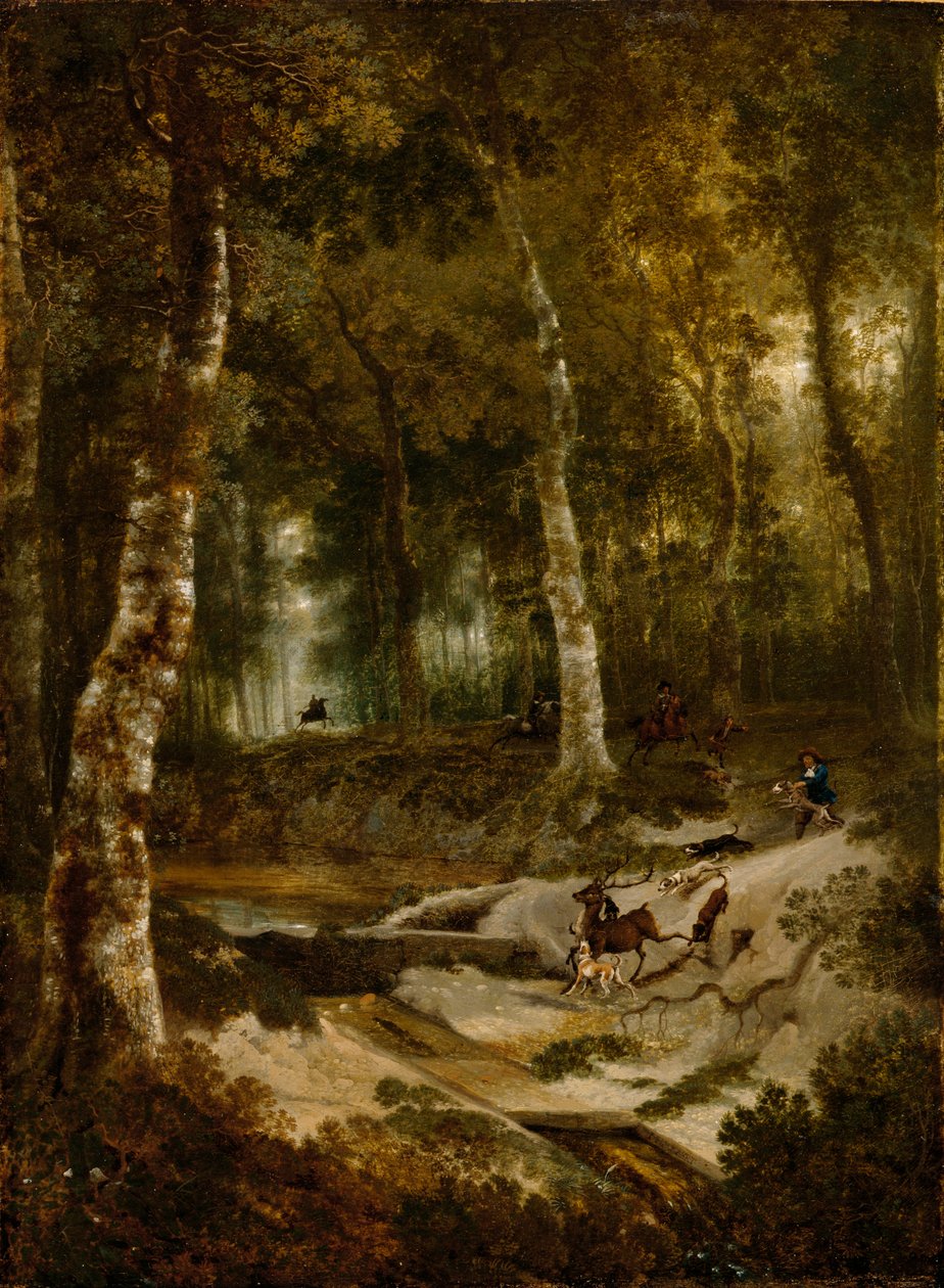 Lesní krajina s honem na jelena, kolem roku 1665 od Jan Hackaert
