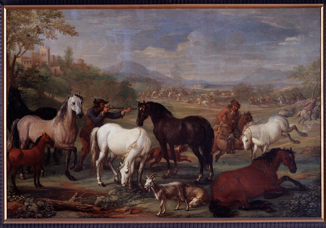 Krajiny s koňmi Malba Jana Hamiltona (17. století) Rozměr 60x90 cm Genes, Musei di Strada Nuova (ex Palazzo Bianco) od Jan Hamilton