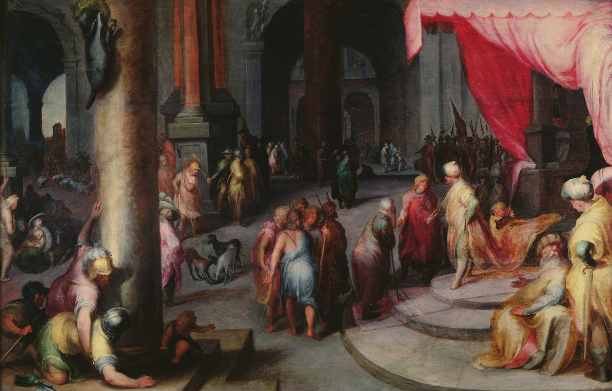 Joseph představuje svého otce a bratry faraonovi, kolem roku 1590 od Jan Harmensz Muller