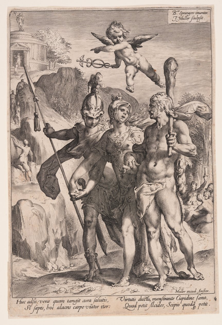 Minerva a Amor vedou Herkula a Scipiona na cestu ctnosti od Jan Harmensz. Muller