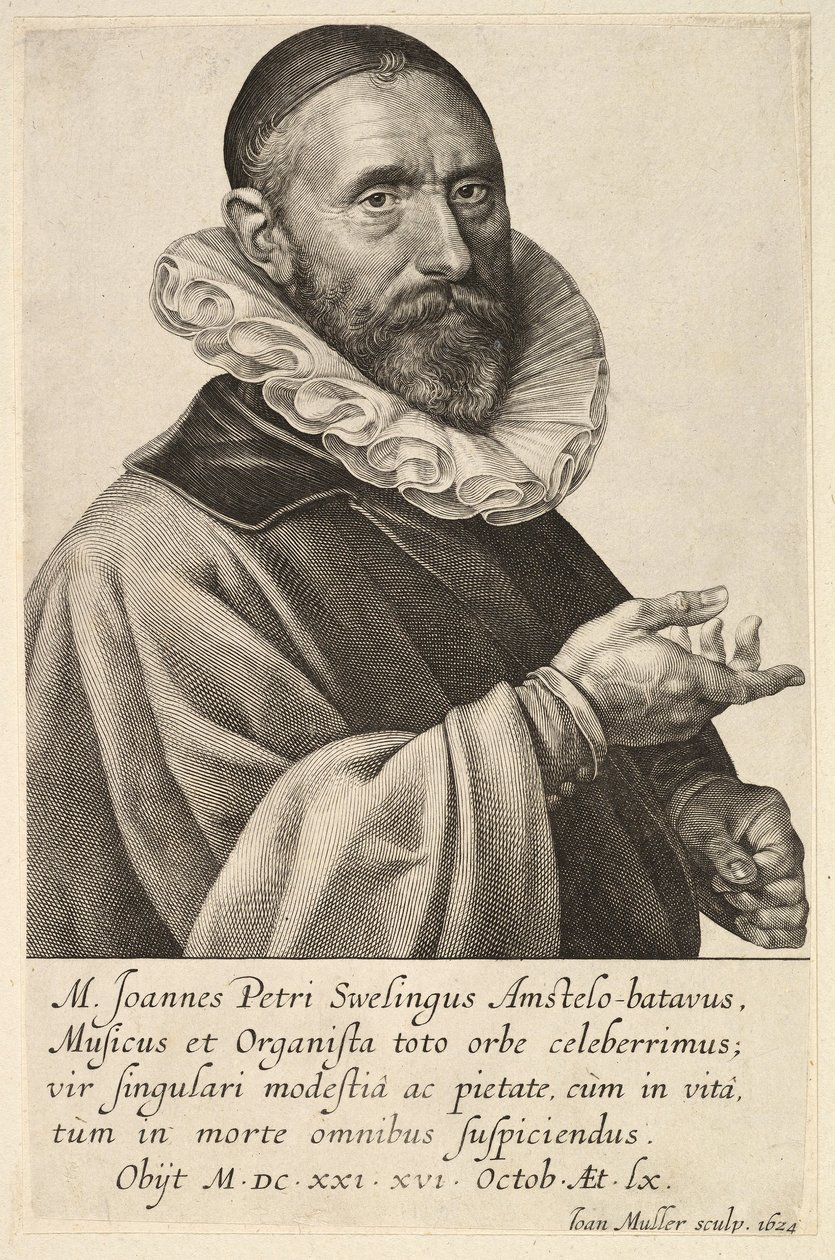 Portrét Janse Pietersze Sweelincka, hospoda. 1624 (rytina) od Jan Harmensz Muller