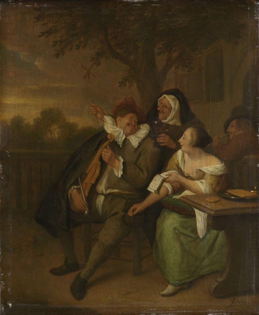 Muž s houslemi ve špatné společnosti od Jan Havicksz. Steen (copy after)