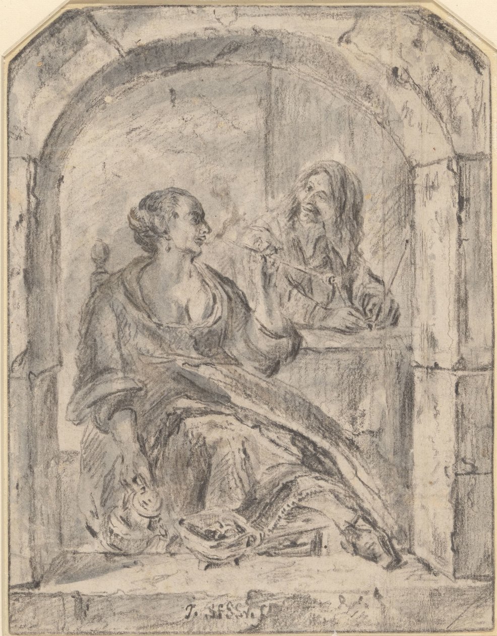 Žena kouření dýmky a muž se dvěma dýmkami od Jan Havicksz. Steen (possibly)