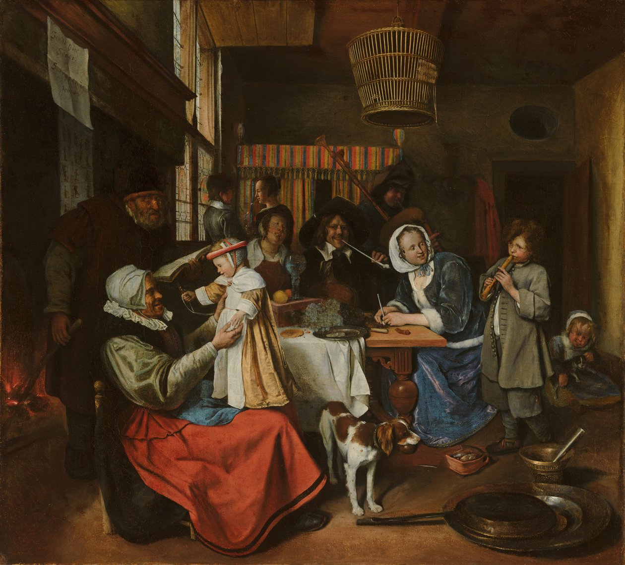 Jak starý zpívá, tak dýmka mladý, kolem 1663-5 od Jan Havicksz. Steen
