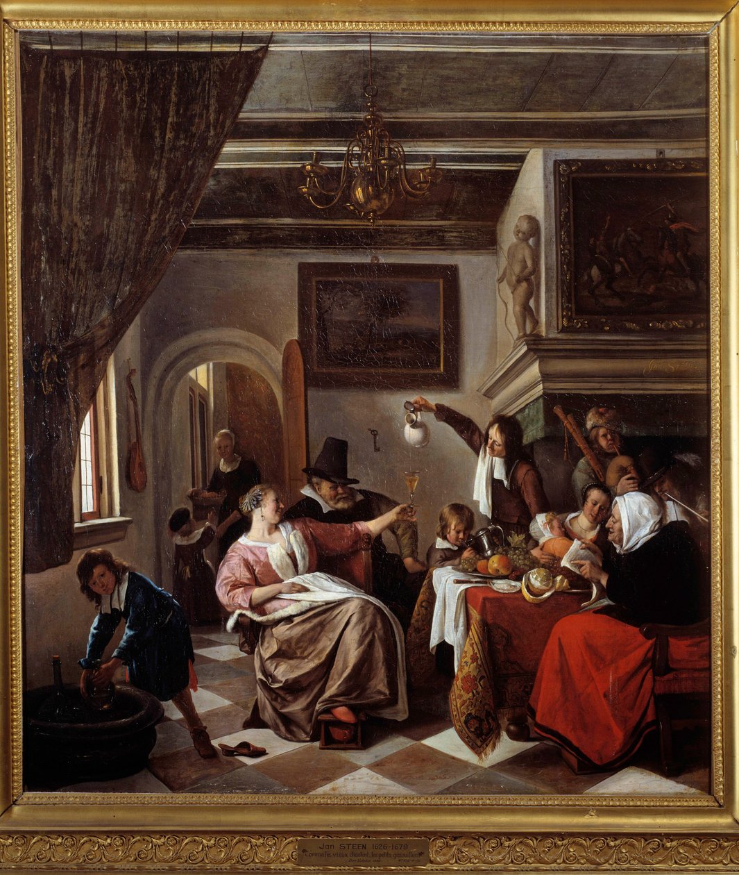 Jak staří zpívají, malí tweetují Malba Jana Steena (1626-1679) 1663 Ne. 0,94x0,81 m Montpellier, Musee Fabre od Jan Havicksz. Steen