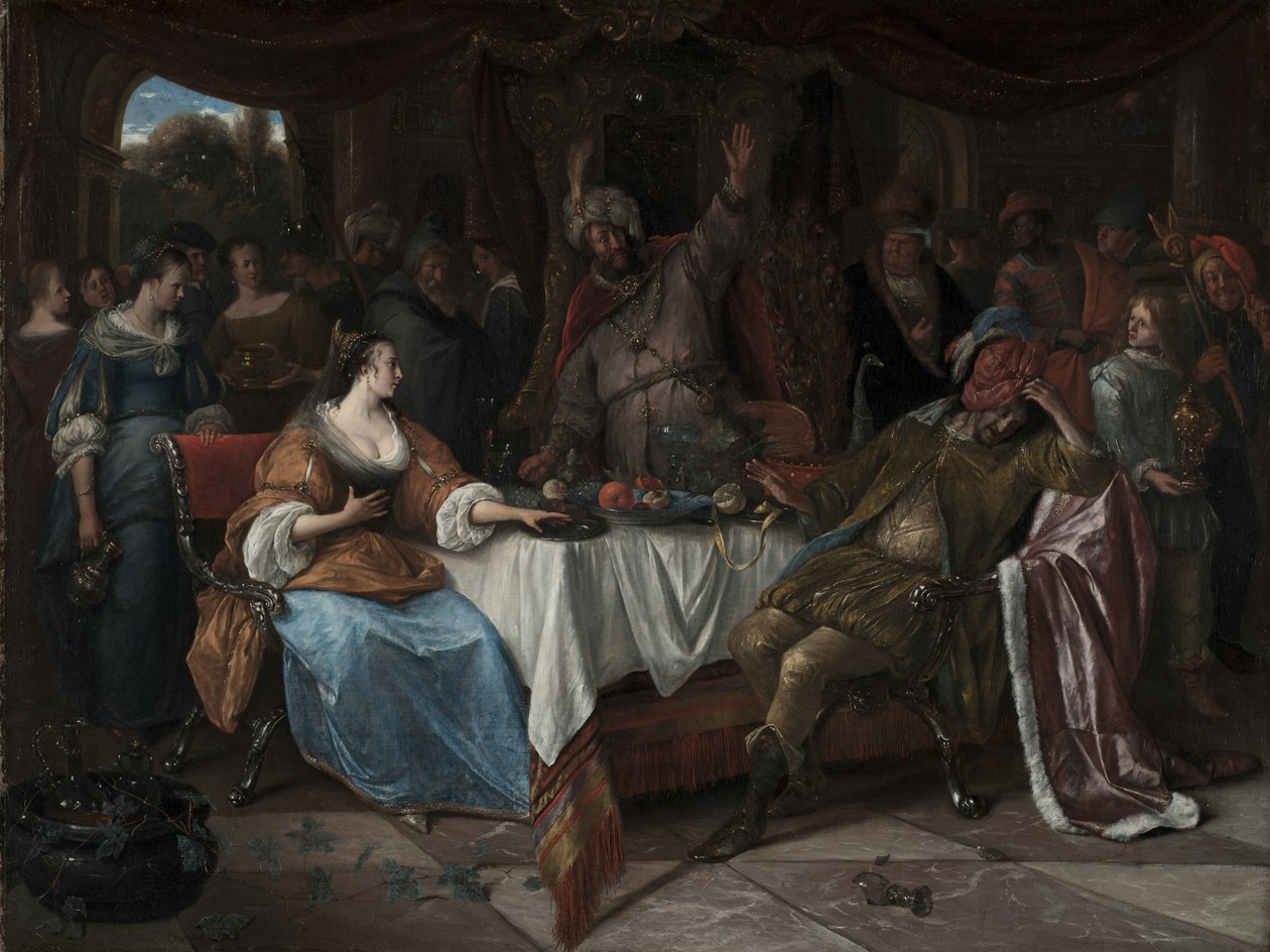Ester, Ahasver a Haman, kolem roku 1668 od Jan Havicksz. Steen