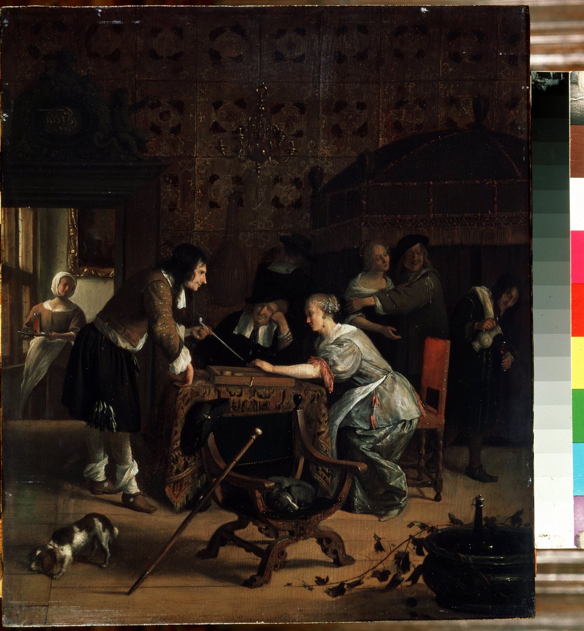 Hráči Tric-trac. Obraz Jana Havicksze Steena (1626-1679). Olej na dřevě, 45,5 x 39 cm od Jan Havicksz. Steen