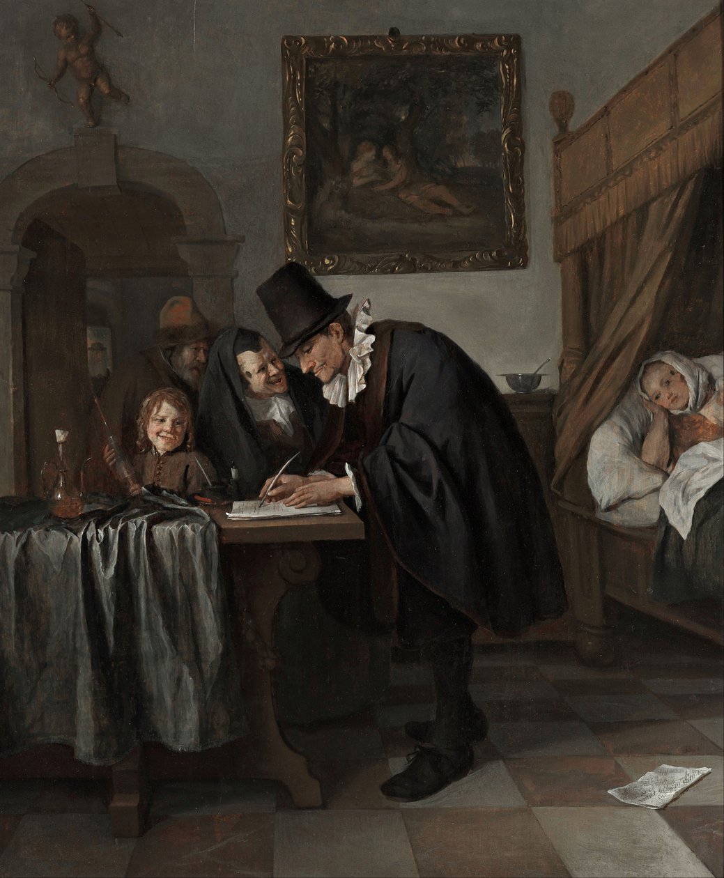 Doktorova návštěva, asi 1665 (olej na dřevě) od Jan Havicksz. Steen