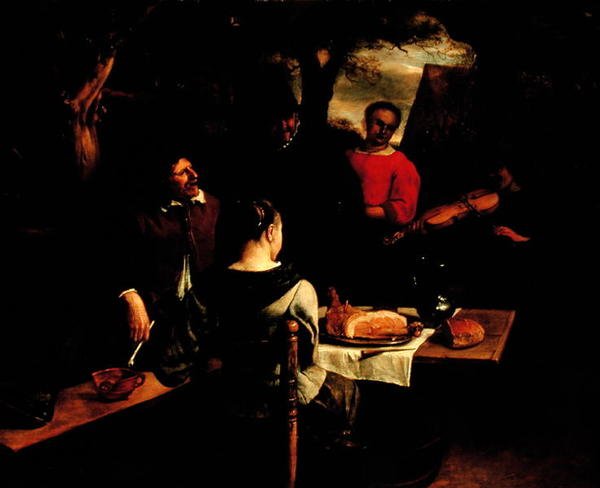 Jídlo nebo mladý houslista, kolem 1650-60 (panel) od Jan Havicksz. Steen