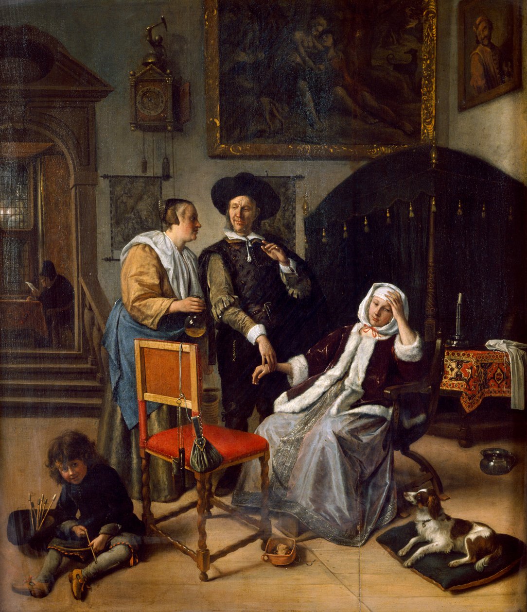 Návštěva lékaře (olej na dubovém panelu) od Jan Havicksz. Steen