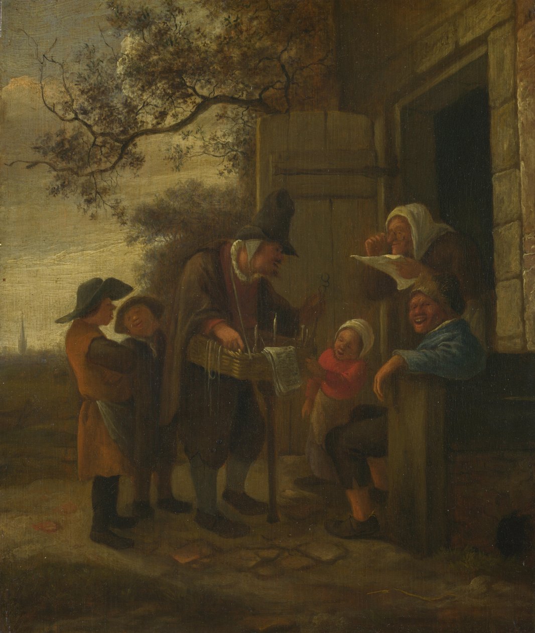 Podomák prodávající brýle mimo chalupu, c. 1653 od Jan Havickszoon Steen
