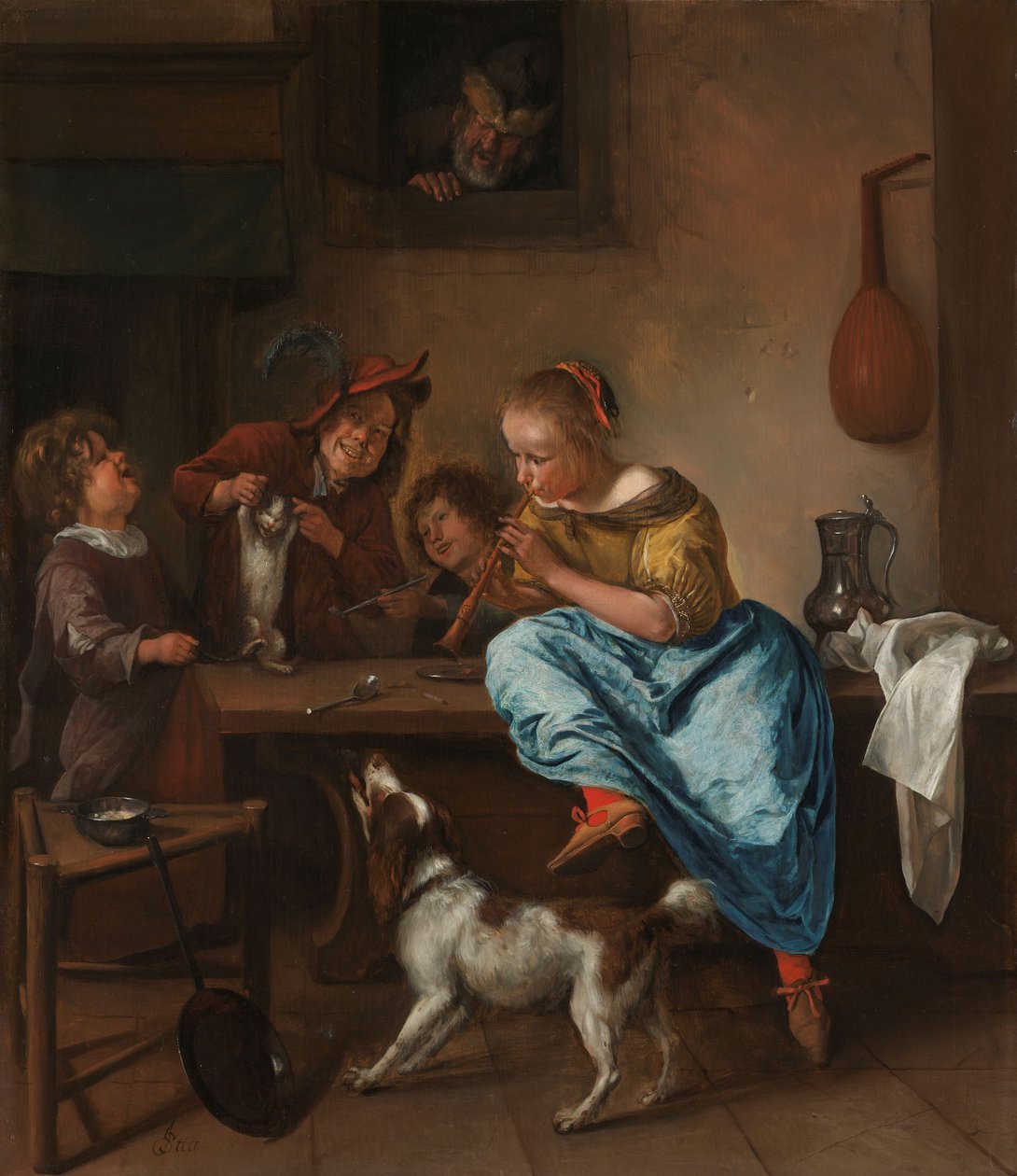 Děti učí kočku tančit, známá jako „Lekce tance“, 1660–79 od Jan Havickszoon Steen