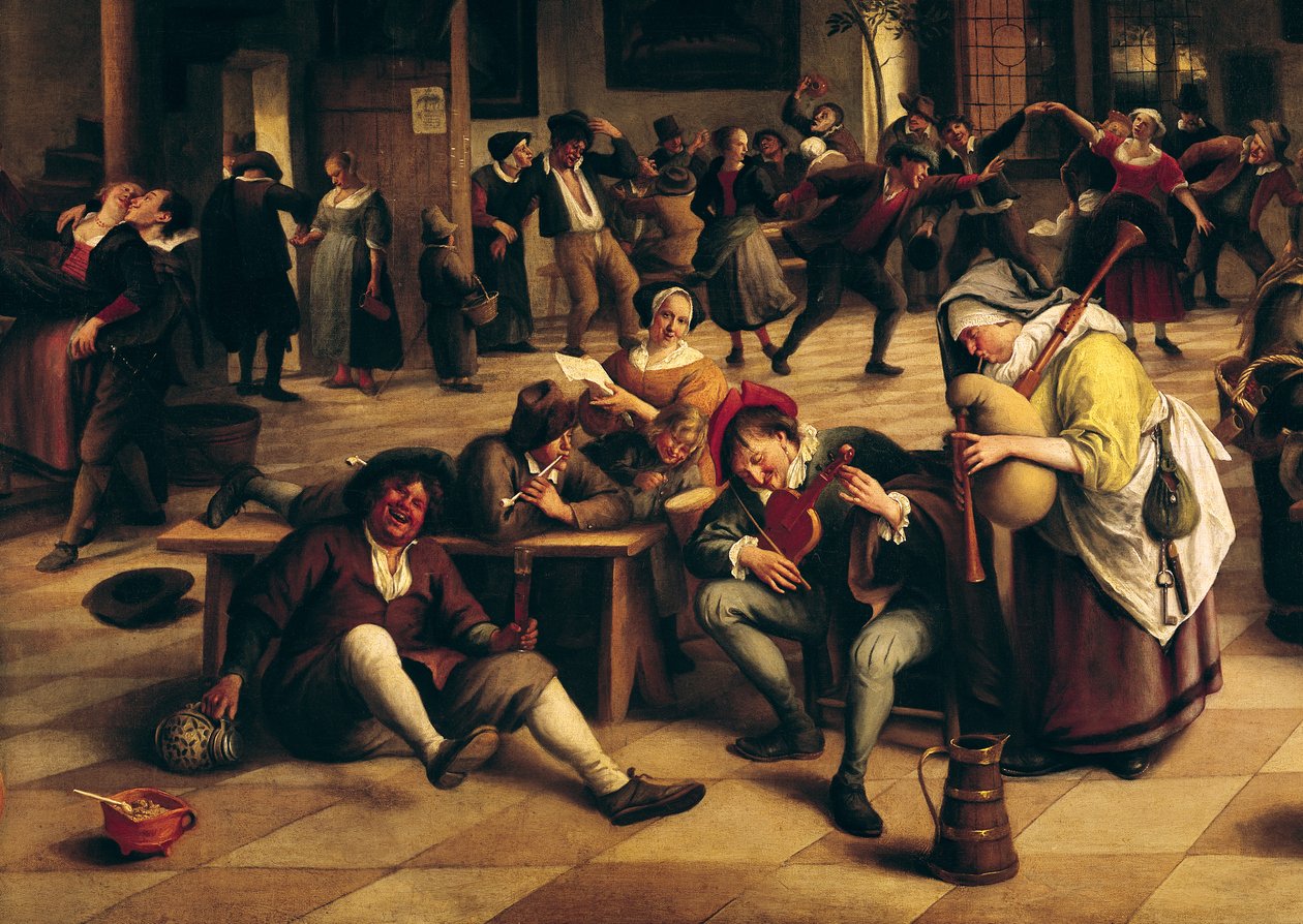 Hostina v hostinci, detail centrální skupiny, 1674 (viz také 19042) od Jan Havickszoon Steen