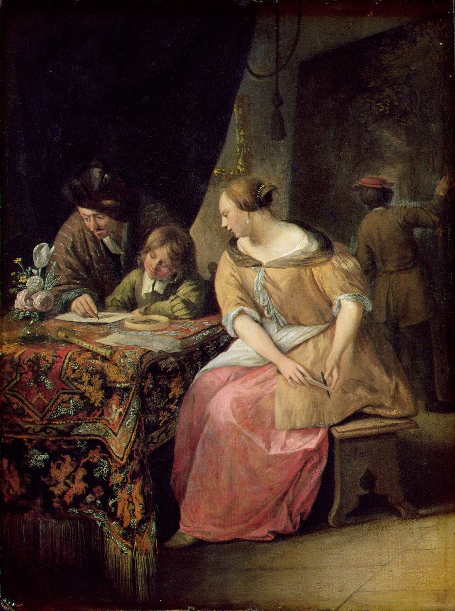 Interiér s malířem a jeho rodinou, cca 1670 (panel) od Jan Havickszoon Steen