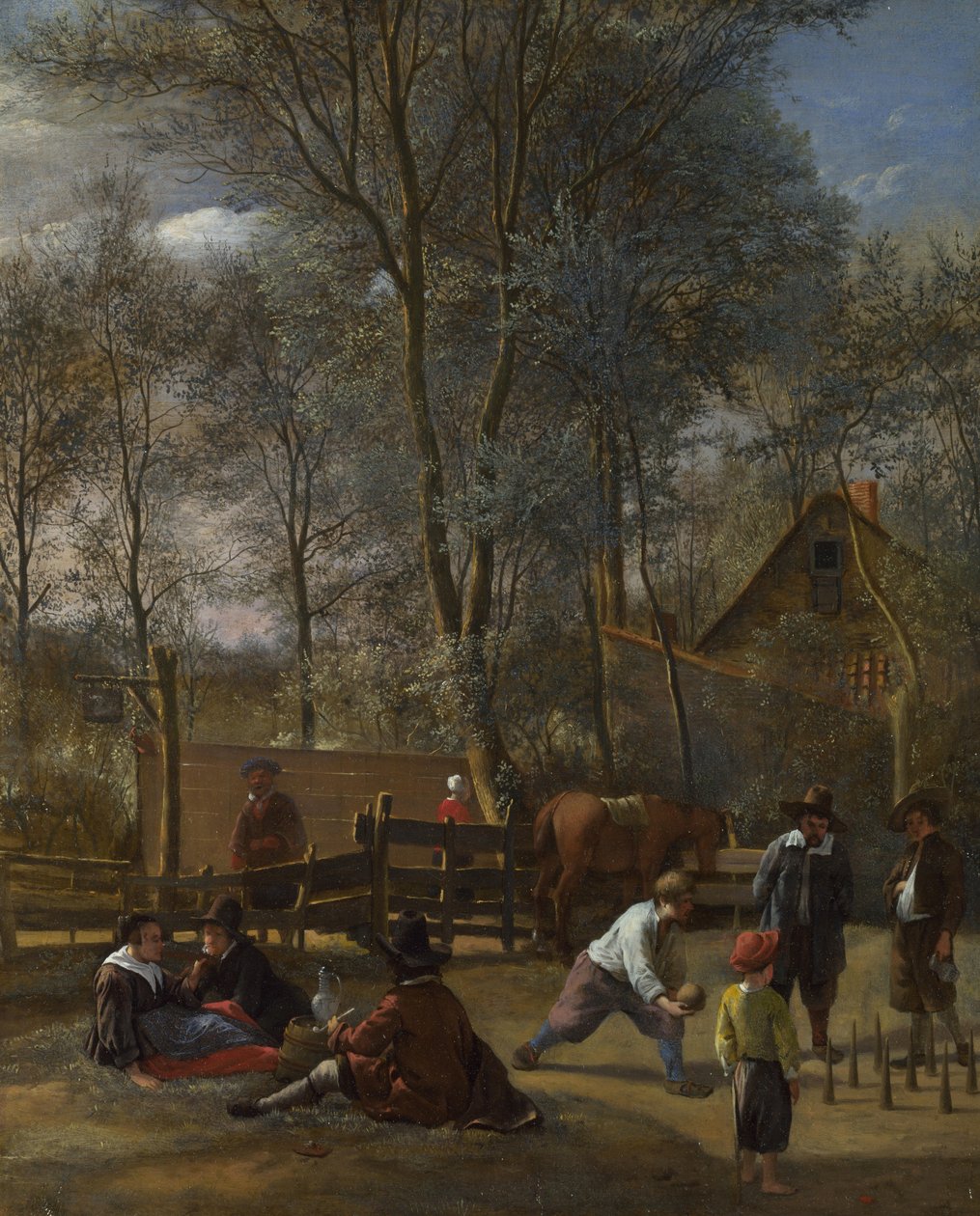 Hráči kuželek mimo hostinec, cca 1663 od Jan Havickszoon Steen