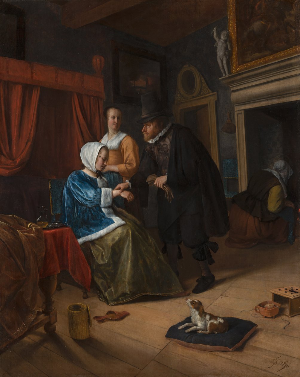 Nemocná dívka, kolem roku 1660 od Jan Havickszoon Steen