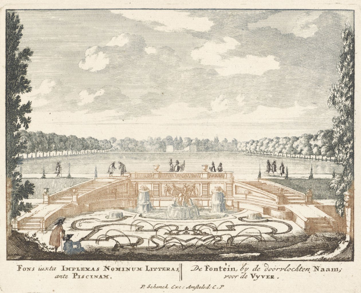 Fontána a velký rybník v zahradách paláce Het Loo, 1694-97 od Jan I van Call