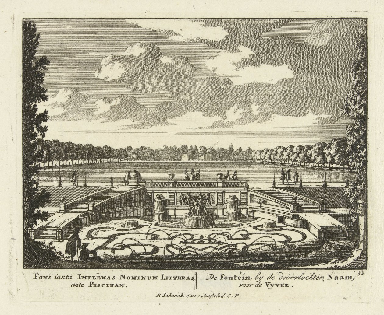 Fontána u velkého rybníka v zahradách Paleis Het Loo, 1695-1705 od Jan I van Call