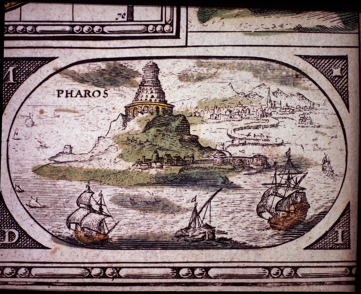 Reprezentace sedmi divů starověku: maják v Alexandrii. v Atlasu Janssona Jannsoniuse vytištěném v Amsterdamu v roce 1630 od Jan Janssonius