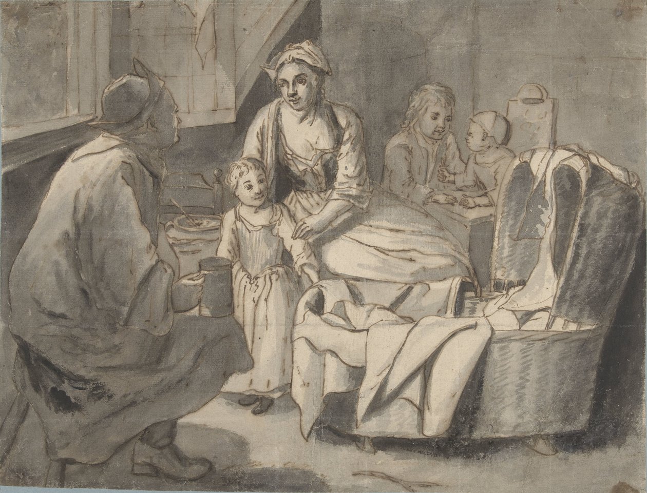 Interiér s rodinou s dětmi od Jan Josef Horemans (II) (possibly)