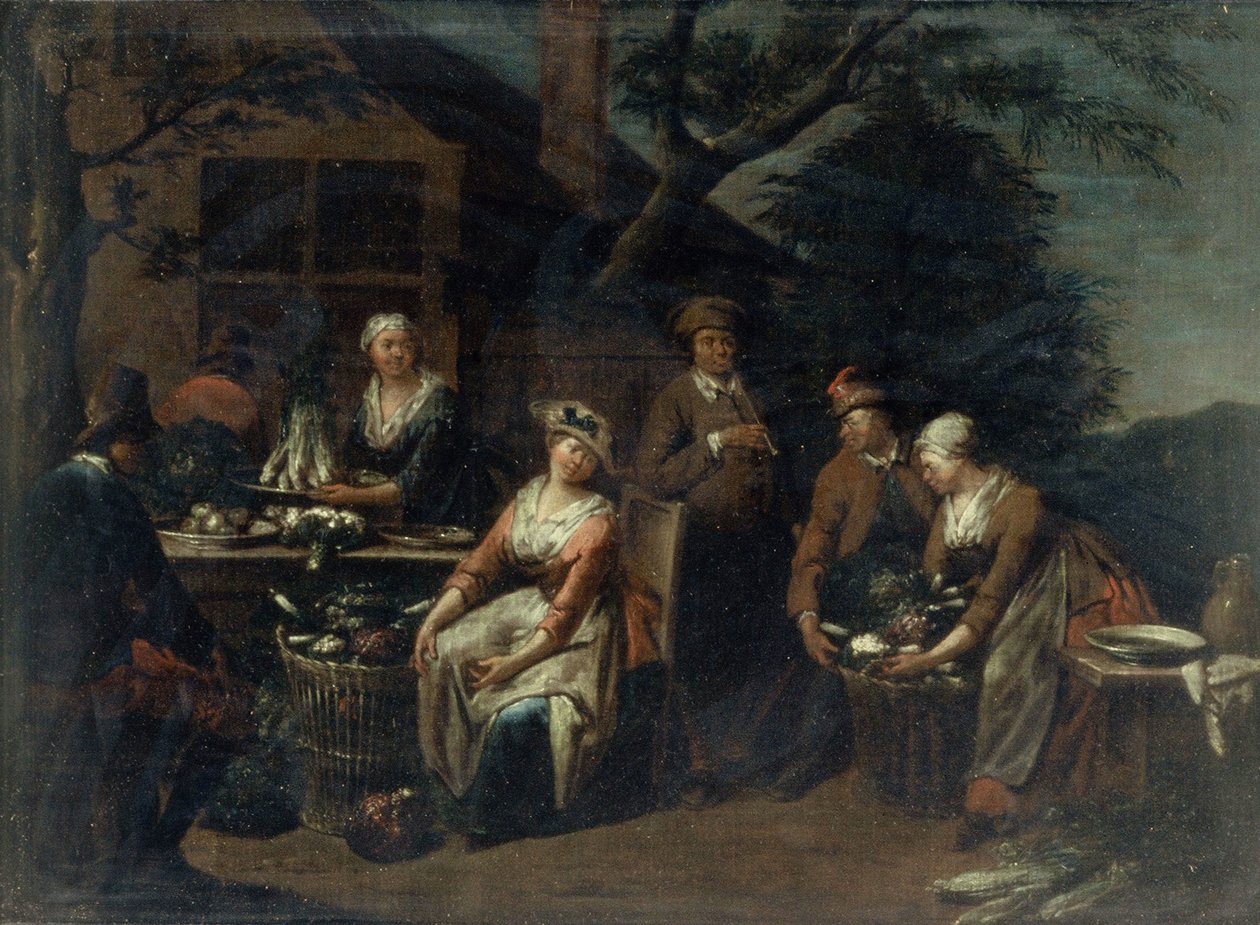 Skupina rolníků, zeleniny a ovoce od Jan Josef the Elder Horemans