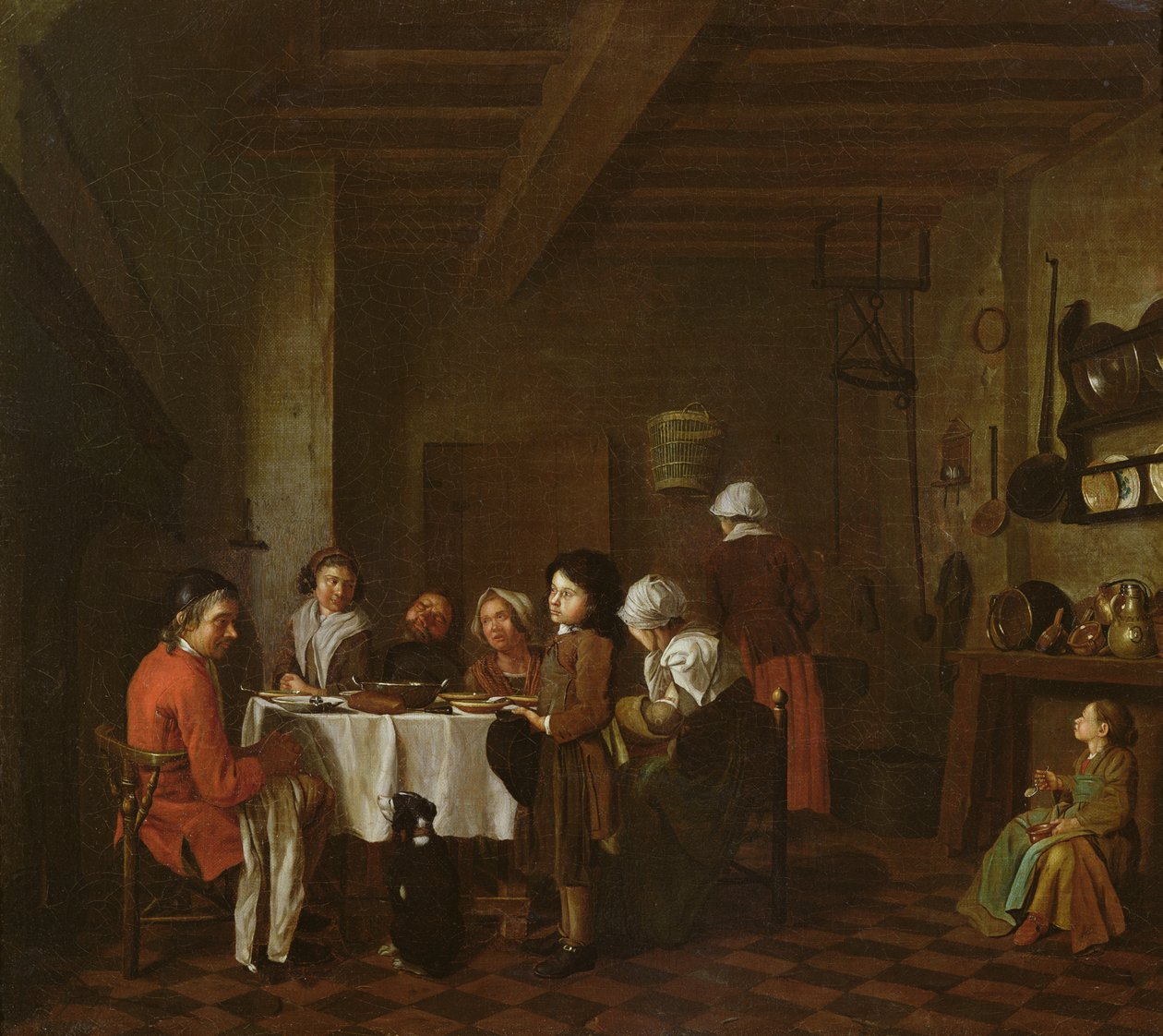 Interiérová scéna, rodinné jídlo od Jan Josef the Elder Horemans