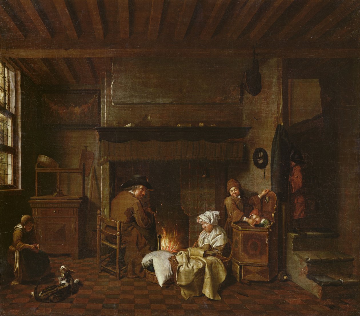 Vnitřní scéna, vedle komína od Jan Josef the Elder Horemans