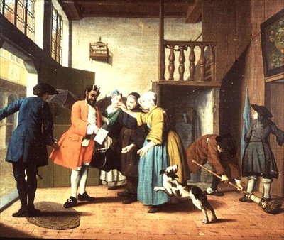 Návštěvy lékaře – holandské přísloví: Doktor je líčen jako ďábel, když se vrací do domu, aby představil svůj účet (jeden ze sady čtyř) od Jan Josef the Elder Horemans