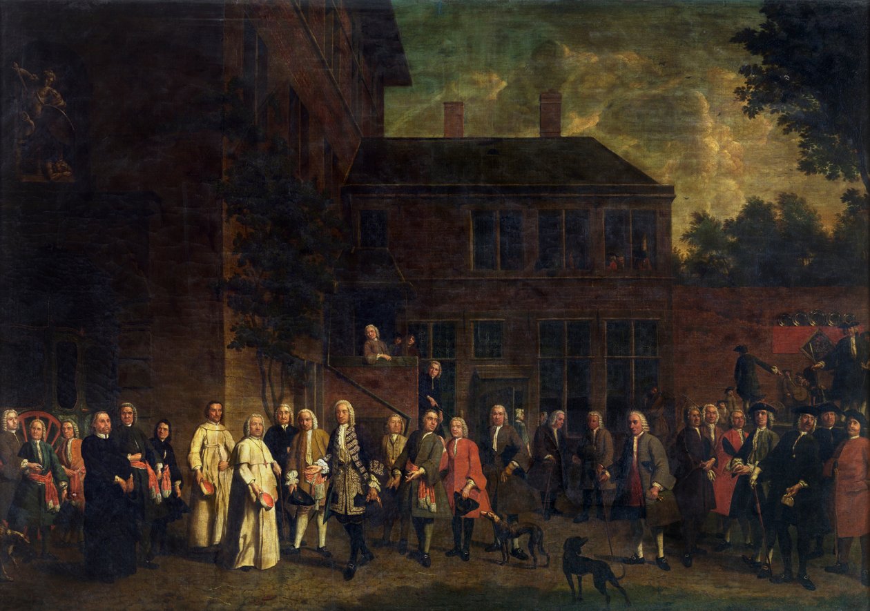 Členové šermířského cechu vítají opata ze Sint-Michiels od Jan Josef the Younger Horemans