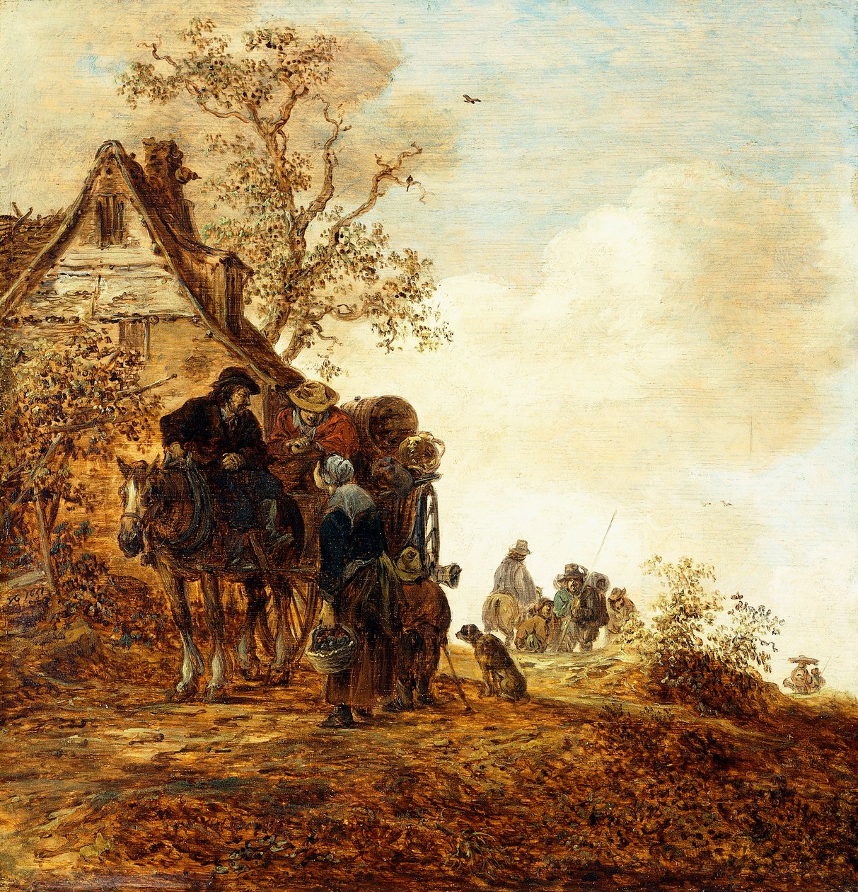 Sedláci na voze u chalupy Jan Josephsz, 1651 od Jan Josephsz van Goyen
