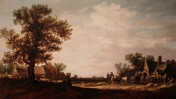 Vesnická scéna s koňmi a vozíky od Jan Josephsz van Goyen