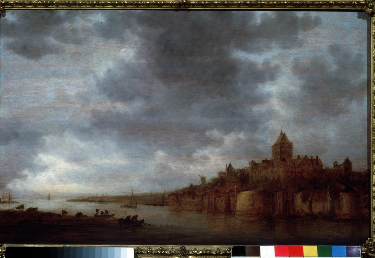 "Výhled na řeku Waal v Nijmegenu v Nizozemsku"" (Valkhof v Nijmegenu) Obraz Jana Josephsze van Goyena (1596-1656) 1649 Puškinovo muzeum Moskva od Jan Josephsz van Goyen