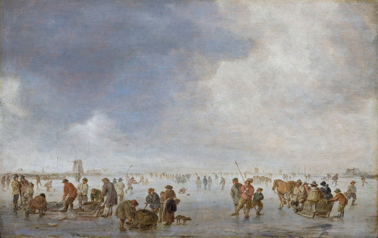 Zimní scéna na ledě (olej na panelu) od Jan Josephsz van Goyen