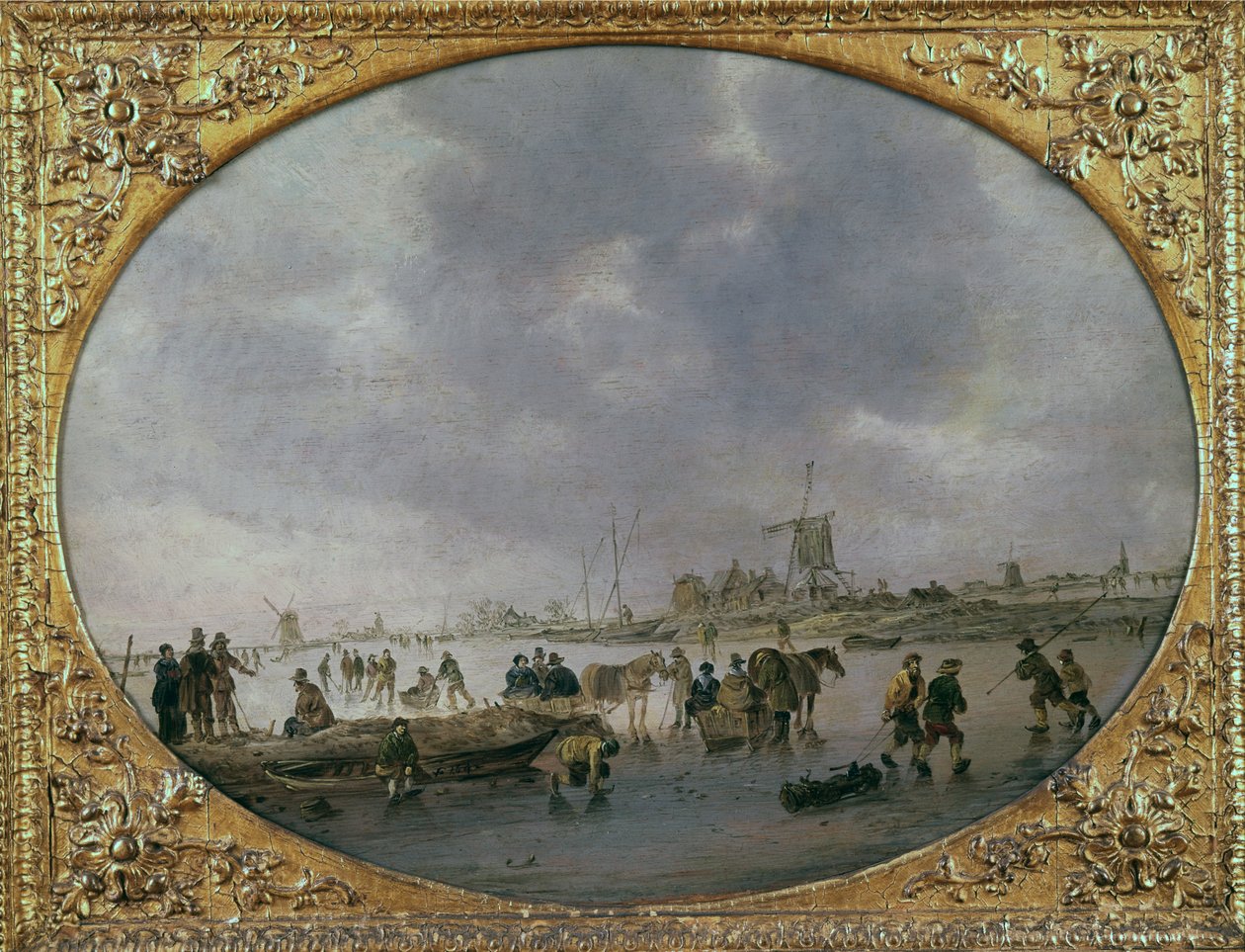 Zimní scéna s postavami na zamrzlém jezeře (olej na desce) od Jan Josephsz van Goyen
