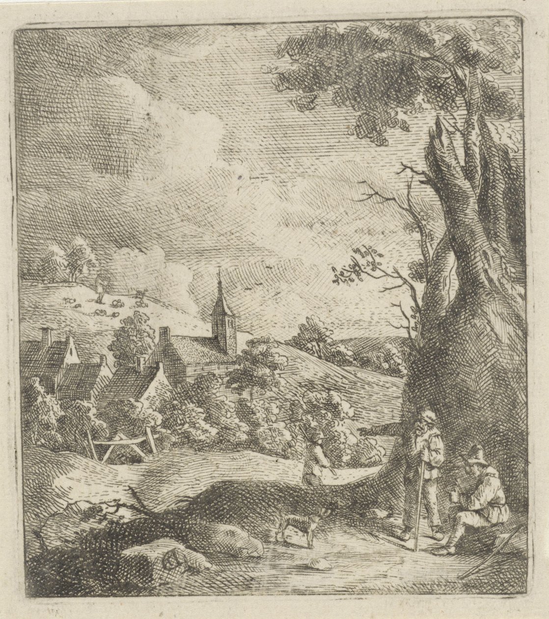 Krajina s vesnicí a dvěma muži u stromu od Jan Lauwryn Krafft (I) (attributed to)