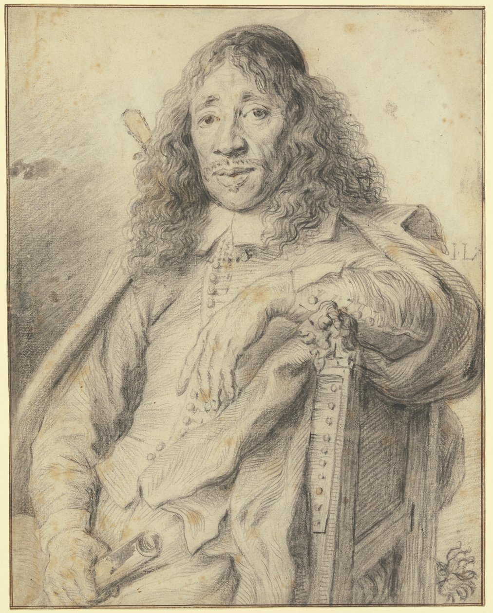 Básník Jan Vos sedící v křesle, pohled směrem doleva od Jan Lievens