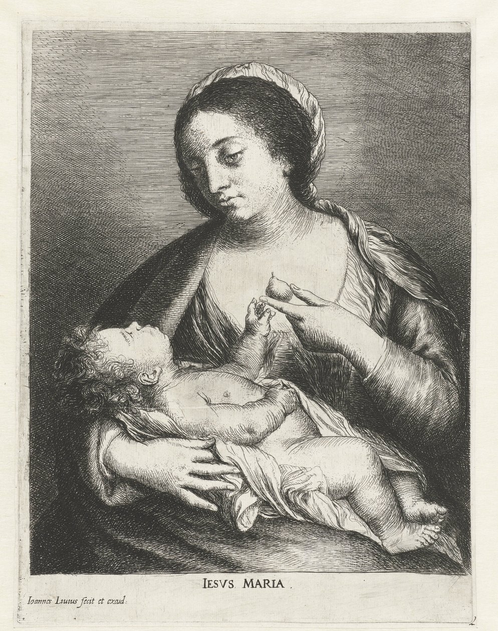 Marie s dítětem a hruškou Iesvs Maria (titul na objektu) od Jan Lievens