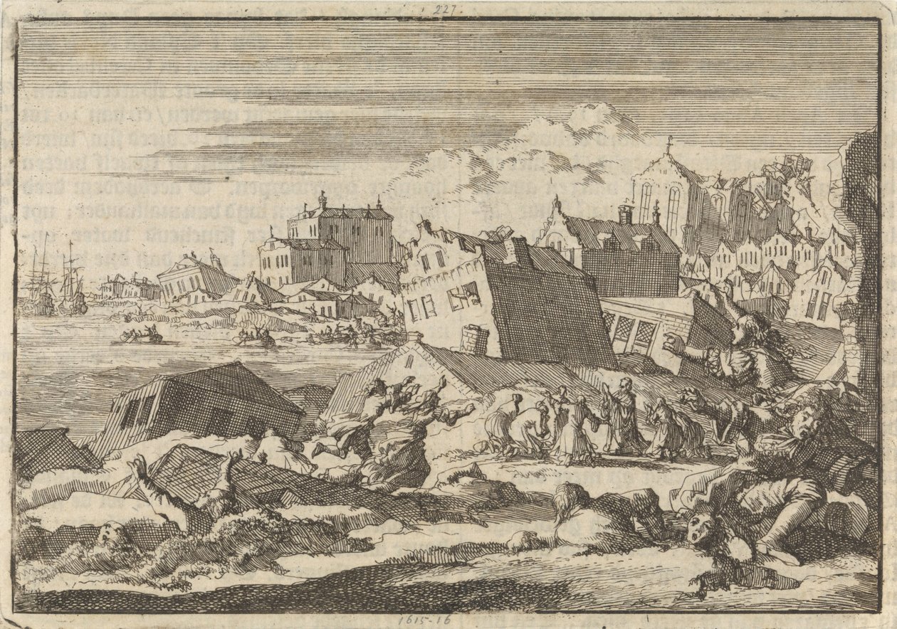 Zemětřesení na Jamajce zničilo město Port Royal, 1692 od Jan Luyken