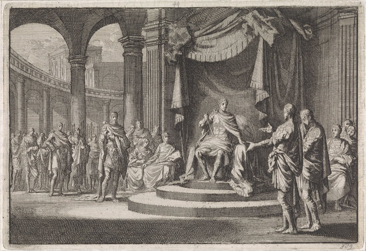 Alexandr a Aristobulos se ospravedlňují před císařem Augustem od Jan Luyken