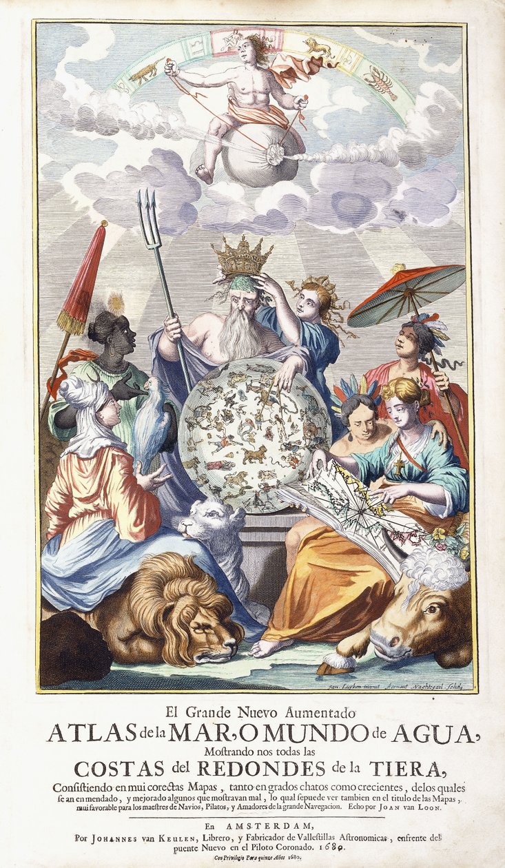 Alegorický titulní list z „Velkého nového rozšířeného atlasu moře, 1680 od Jan Luyken