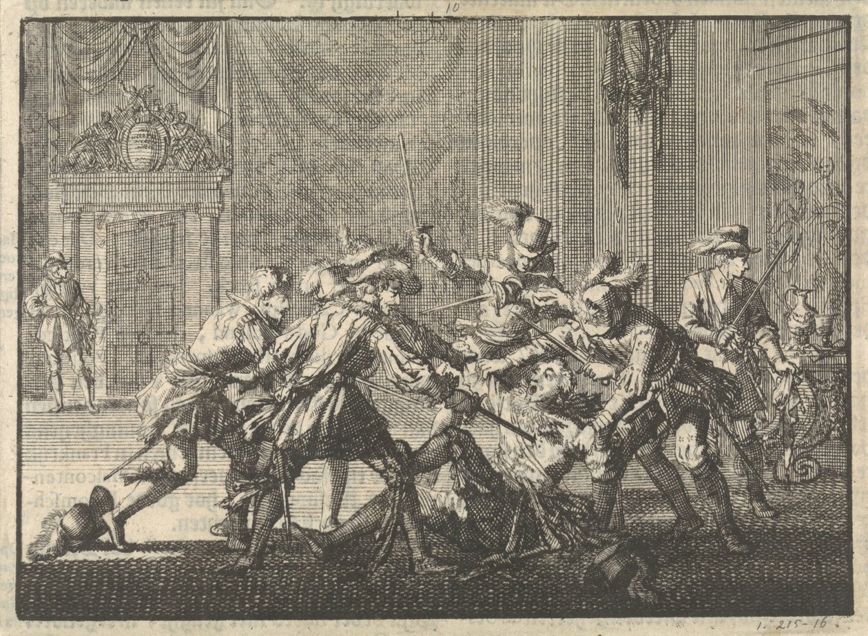 Vévoda z Guise zavražděn na hradě v Blois, 1588 od Jan Luyken